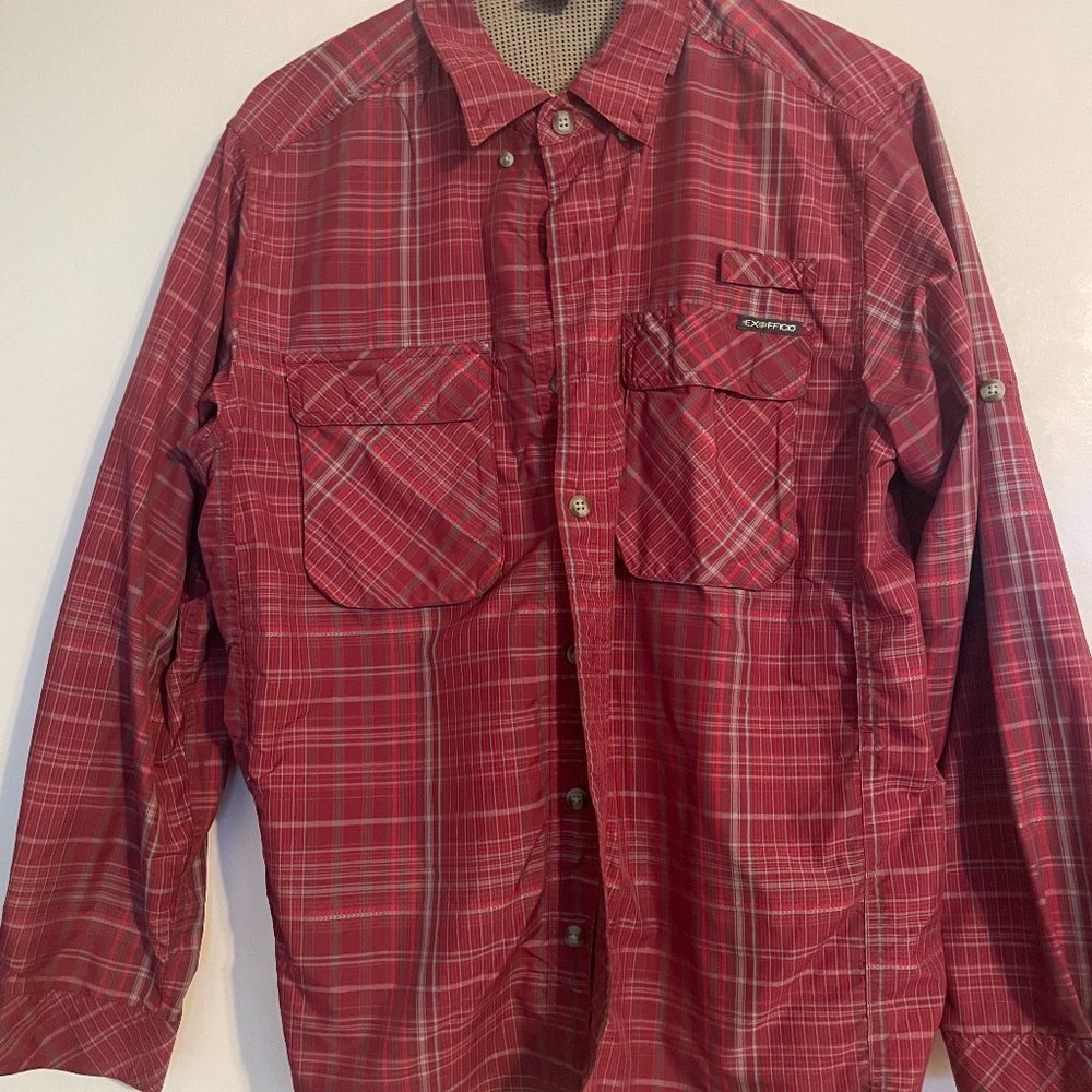ExOfficio Red Tartan Button Up Travel Hiking Shirt Size M
